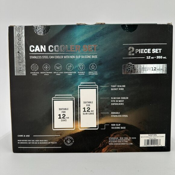 HydraGear Can Cooler Set 12 oz Stainless Steel Non-Slip Silicone Base SLIM & Reg - Picture 3 of 5